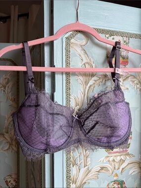 Victoria's Secret Purple Lace Underwire Bra with Sheer Dot Mesh